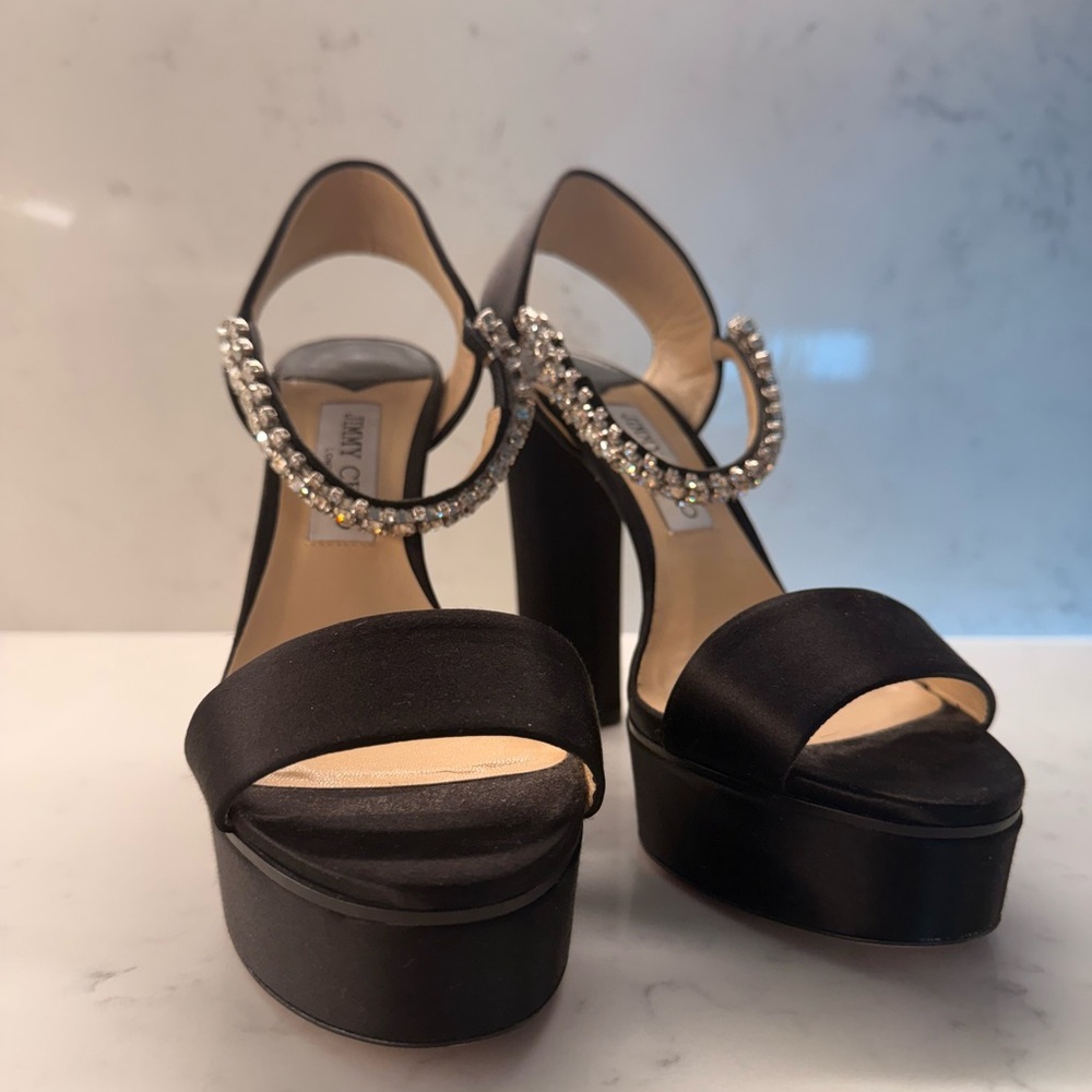 Jimmy Choo Santina 125 Black Satin platform sandals